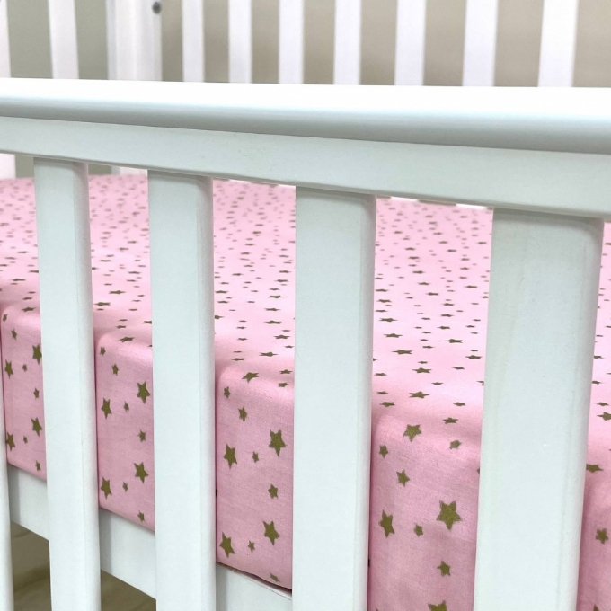 Husa saltea patuț bebe copii din bumbac 120 x 60 cm, Stelute aurii (2)